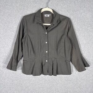 Mehera Shaw Soma Button Up Top Medium Gray Peplum Ruffle Tailored Cotton India *